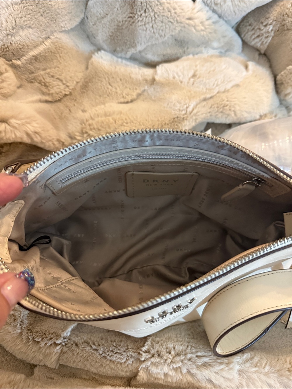 DKNY Cream Patent Crossbody with Silver Hardware - Picture 5 of 12